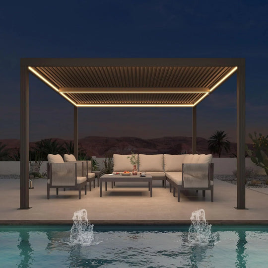 Bronze Louvered Pergola with Adjustable Roof for Deck Backyard Garden Hardtop Gazebo