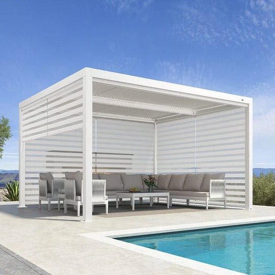 Louvered Pergola Modern White Pergola with Adjustable Roof for Deck Backyard Garden