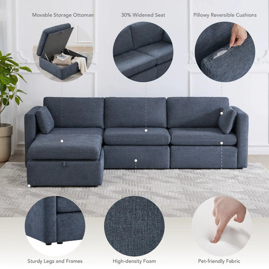 Mia Oversized Modular Sectional Fabric Sofa