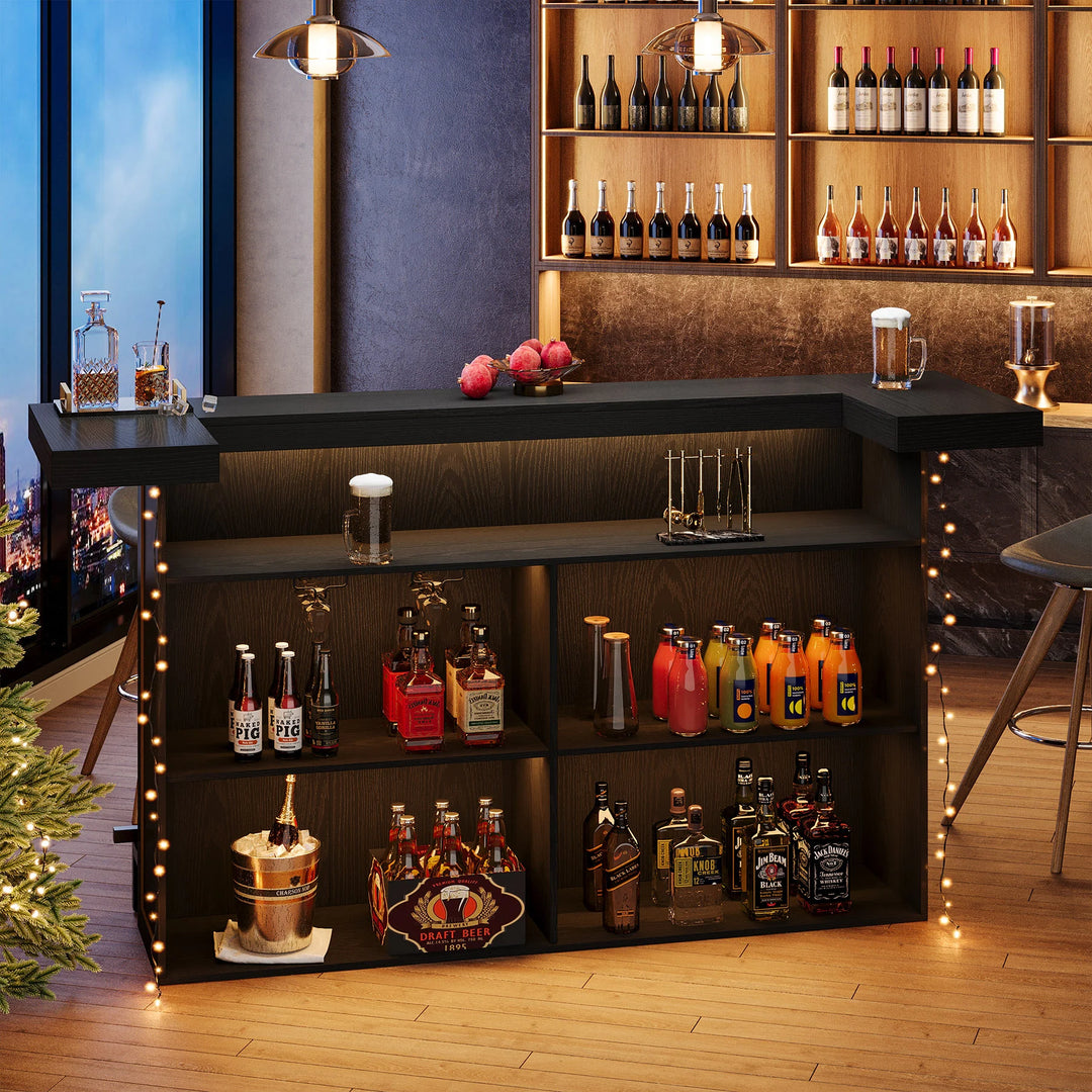 70.9" Wooden Home Bar Table with Wine Glass Holder, Pub Storage Unit Accent Table for Home Patio Basement