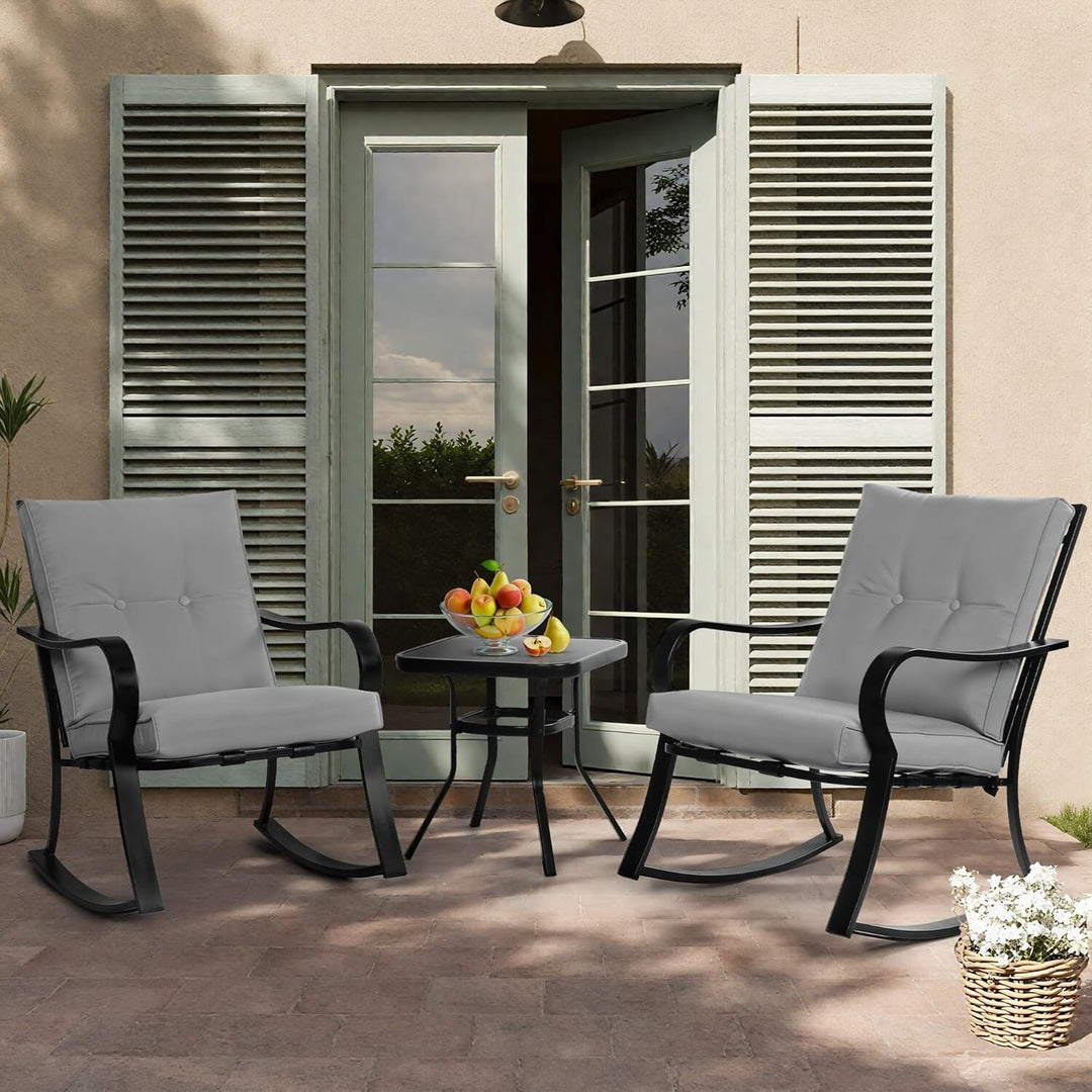 3 Piece Outdoor Conversation Set Patio Bistro Set Rocking Chairs with Coffee Table