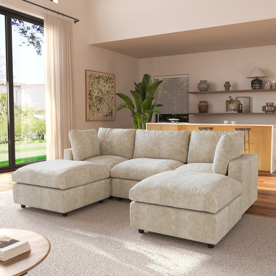 Modern Cloud Sectional Couches for Living Room Set, Chenille U-Shaped Sofa Couch