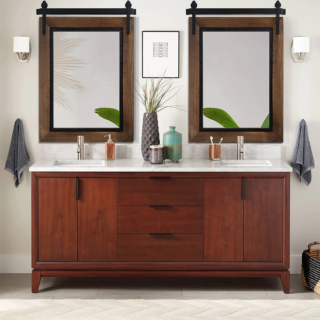 Farmhouse Barn Door Style Natural Wood Bathroom Vanity Wall Mirror