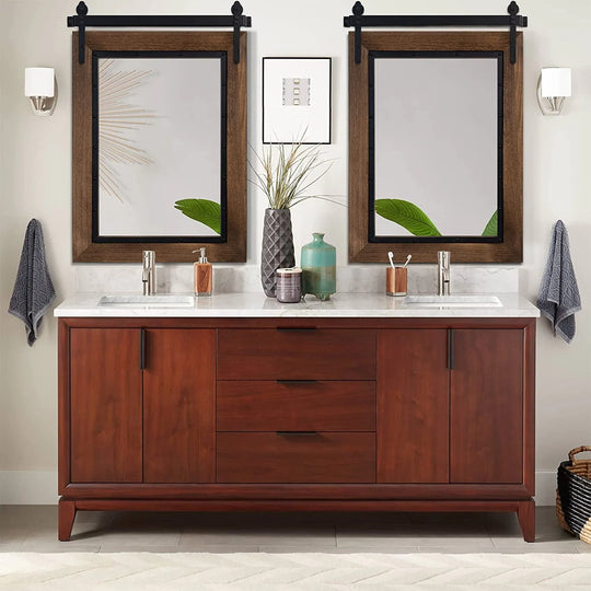 Farmhouse Barn Door Style Natural Wood Bathroom Vanity Wall Mirror