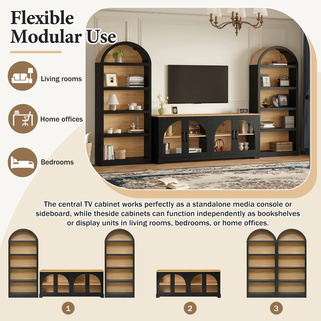 3-Piece Retro Entertainment Center for Tvs up to 70", Two-Tone Farmhouse TV Stand with Sideboard & Bookshelf