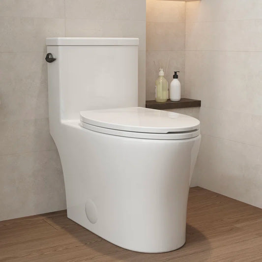 KK  Elongated One Piece Toilet, 1.28 GPF Powerful Flush Modern Toilet, Compact Toilet for Most Bathroom (Side Flush Lever) 12'' Rough-In