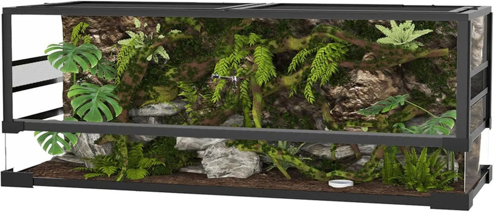 Reptile Glass Terrarium with Top & Side Screen Ventilation Reptile Terrarium, Double Hinge Door & anti Escape Reptile Tank