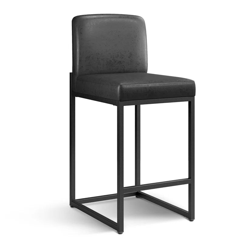 24" Modern Upholstered Kitchen Counter Stool with Metal Sled Base & Faux Leather