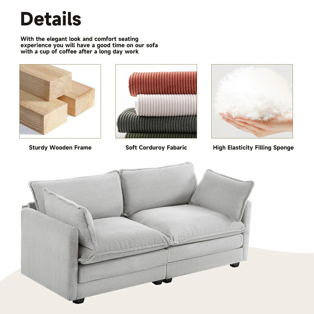 Corduroy Sectional Sofa with Removable Ottomans & Ultra-Soft Cushions for Living Room & Bedroom