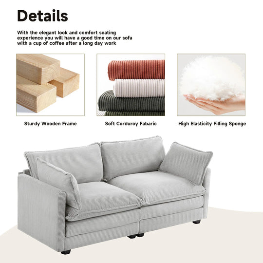 Corduroy Sectional Sofa with Removable Ottomans & Ultra-Soft Cushions for Living Room & Bedroom
