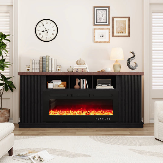 70" TV Stand with Electric Fireplace Heater, Media Entertainment Center Console for Tvs up to 80" with Storage Cabinet