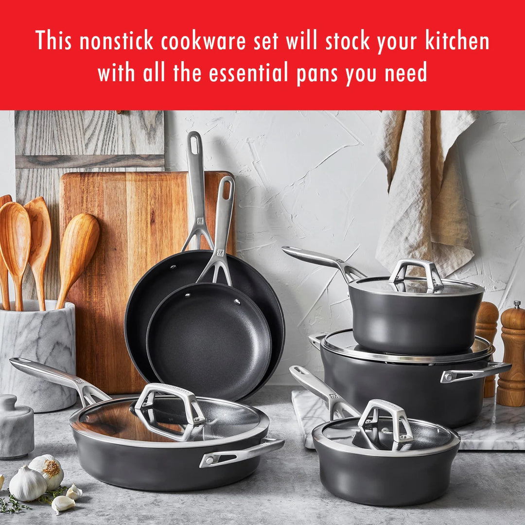 Motion Nonstick Hard-Anodized 10-Piece Cookware Set in Grey, Dutch Oven, Fry Pan, Saucepan - 10-Pc