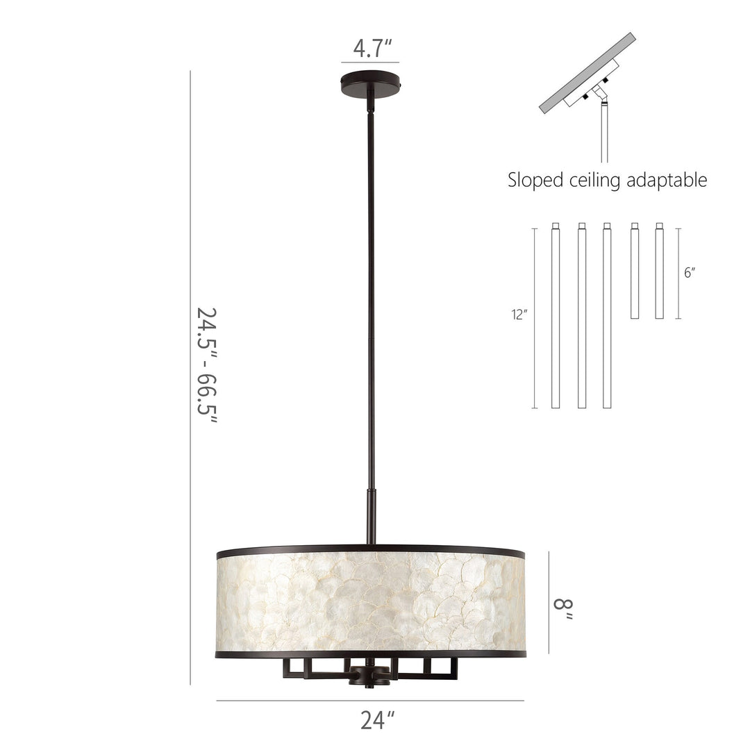 Getledel 24-Inch 6-Light Capiz Shell Drum Chandelier