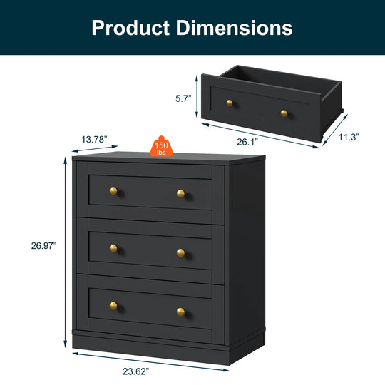 Set of 2 Modern Nightstands with 3 Drawers