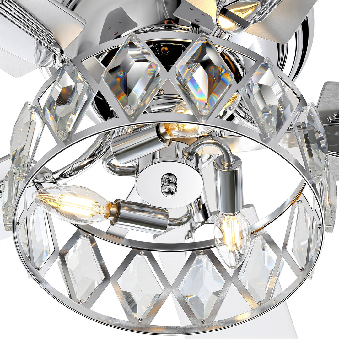 52" Flush Mount 5-Blade Modern Crystal Indoor Ceiling Fan with Light Kit and Remote