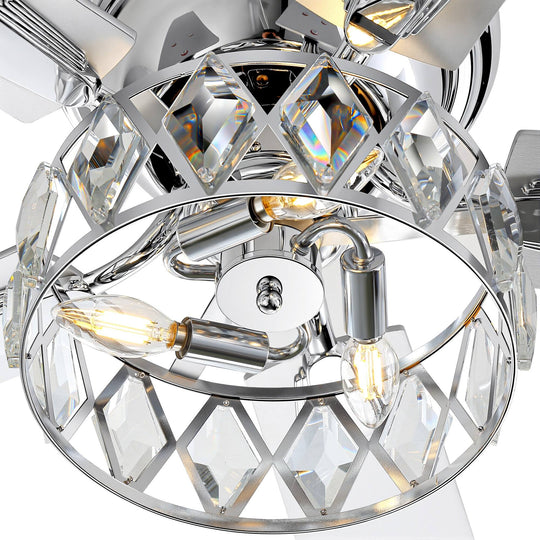 52" Flush Mount 5-Blade Modern Crystal Indoor Ceiling Fan with Light Kit and Remote