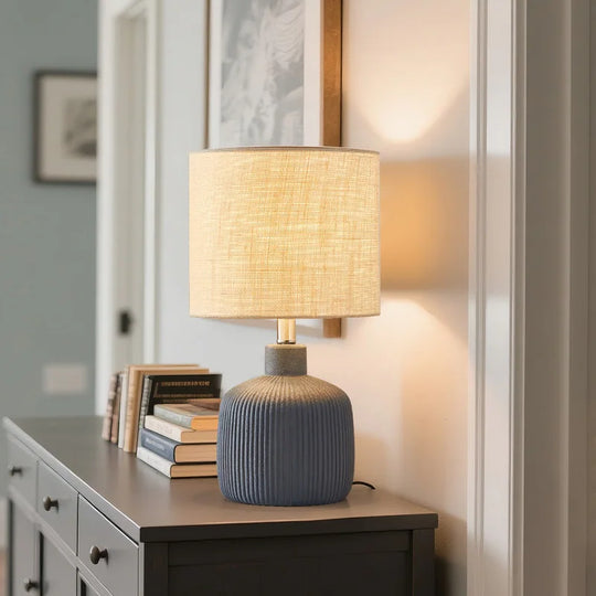 Fluted Ceramic Table Lamp (H18.25" X W10" X D10")