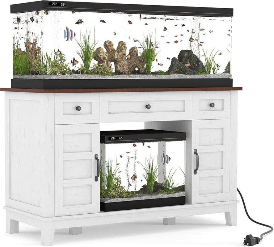 Farmhouse Aquarium Stand for 35-55 Gallon Tanks, Heavy Duty 1400 Lb Capacity with Power Outlet & Storage