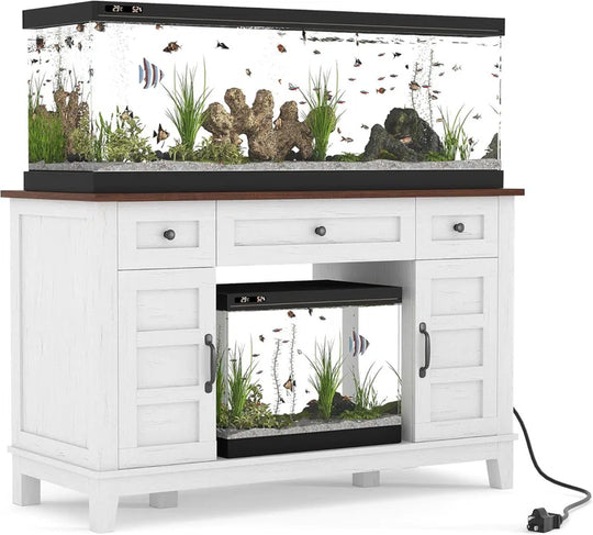 Farmhouse Aquarium Stand for 35-55 Gallon Tanks, Heavy Duty 1400 Lb Capacity with Power Outlet & Storage