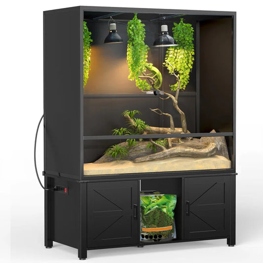 48"X24" Reptile Tank Stand for 120–230 Gallon Terrariums – Fits Tall Enclosures or Stacked 4X2X2 PVC Tanks–Furniture-Style Cabinet with Storage – Holds up to 500 Lbs