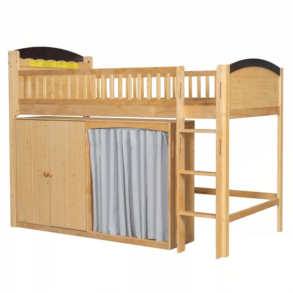 Loft Bed with Storage Cabinet and LED