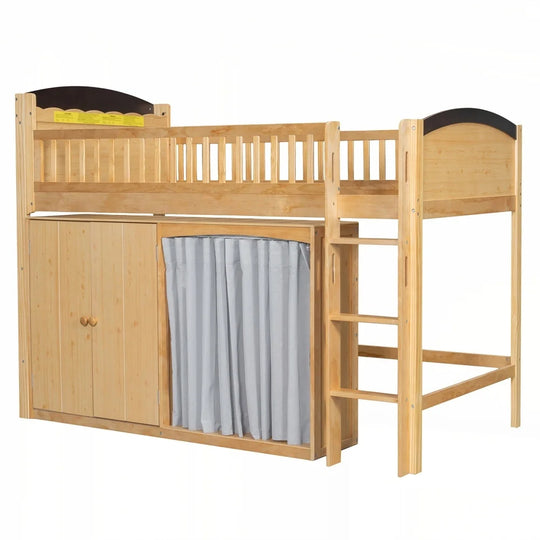Loft Bed with Storage Cabinet and LED