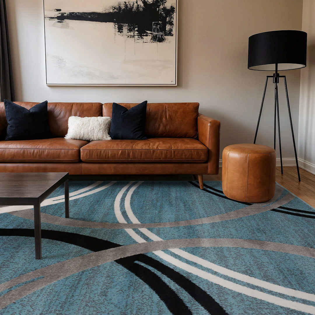 Contemporary Abstract Circles Design Area Rug