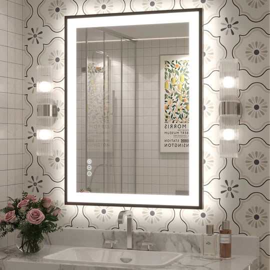 Extra Large Black Frame LED Bathroom Vanity Mirror with 3 Years Warranty and UL Certified