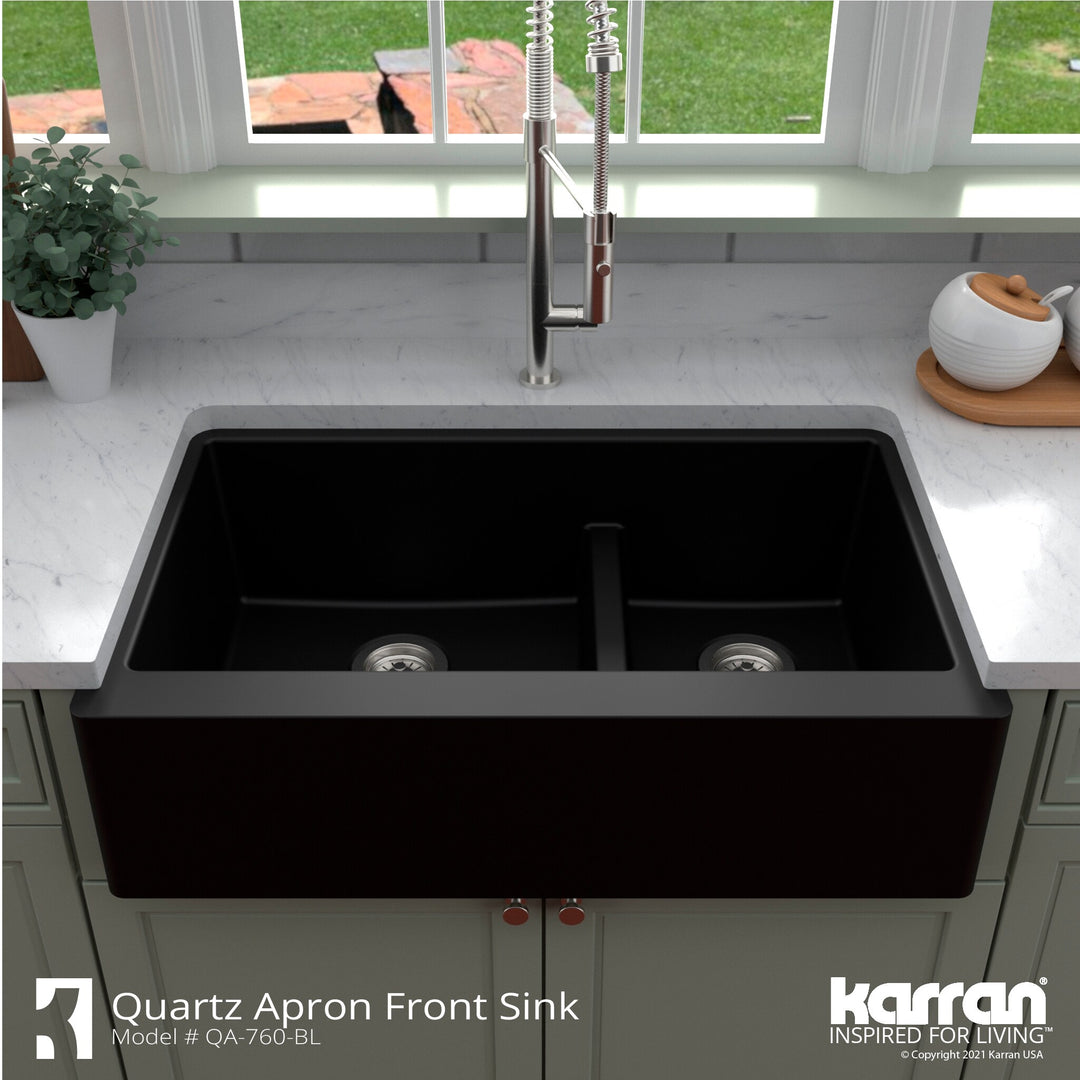 Farmhouse/Apron-Front Quartz Double Bowl Kitchen Sink