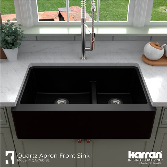 Farmhouse/Apron-Front Quartz Double Bowl Kitchen Sink