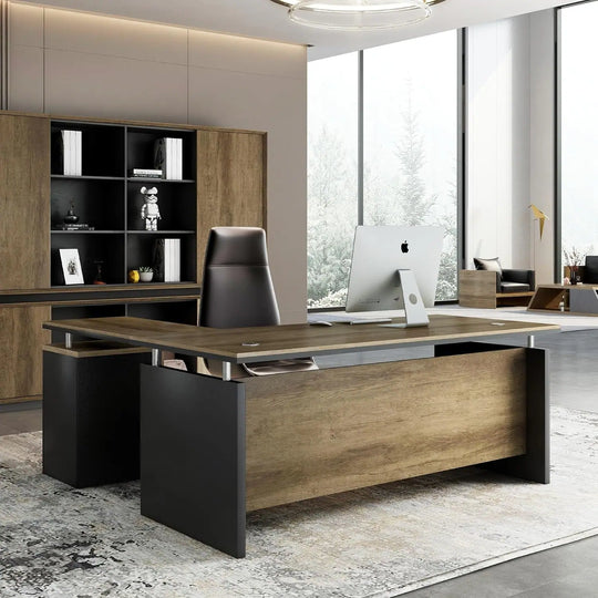 WESOME 63-Inch L Shaped Executive Desk, Industrial Modern Office Desk with 3 Storage Drawers