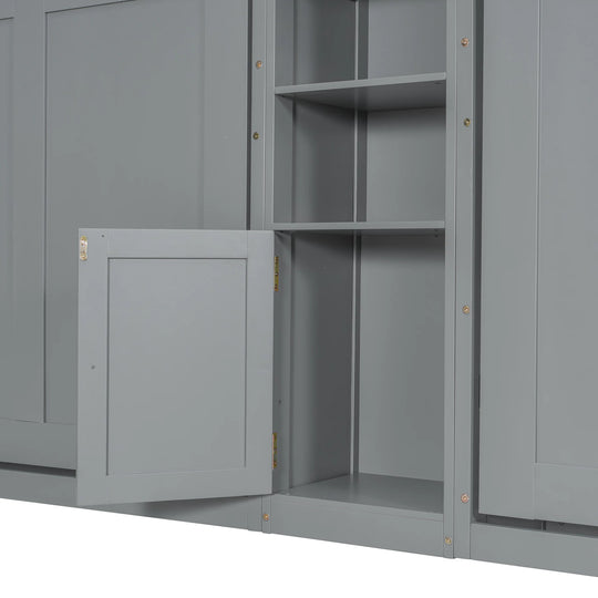 Dual Twin Size Wall Murphy Beds with Cabinets and Shelves, Space-Saving Design