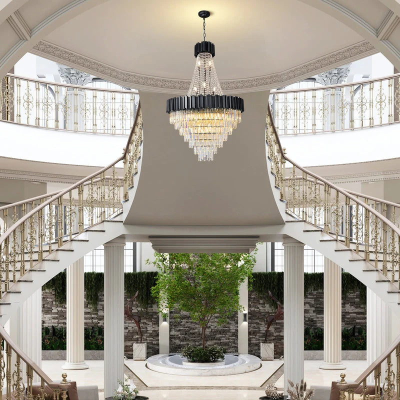 Large Crystal Chandelier - 35.4"Modern 6-Tier 17-Light Chrome Ceiling Light, Luxury K9 Crystal