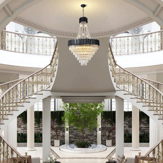 Large Crystal Chandelier - 35.4"Modern 6-Tier 17-Light Chrome Ceiling Light, Luxury K9 Crystal