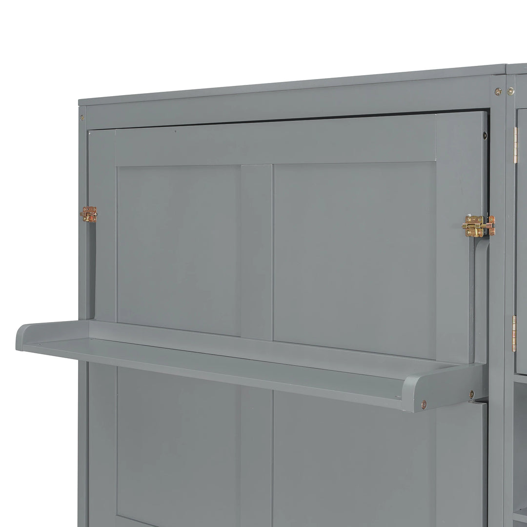 Dual Twin Size Wall Murphy Beds with Cabinets and Shelves, Space-Saving Design