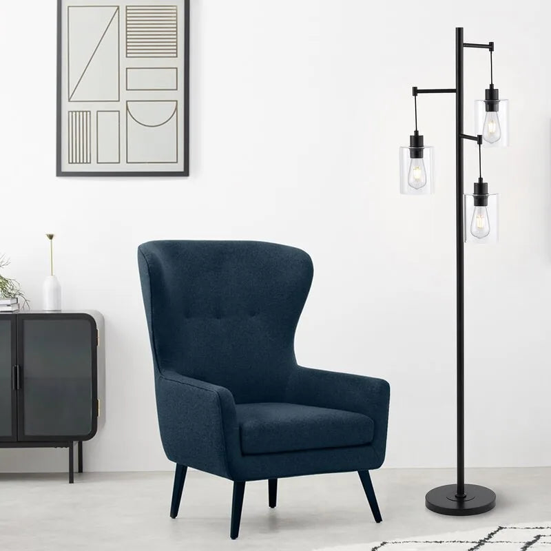 Getledel 69" Industrial 3-Light Tree Floor Lamp with Glass Shades