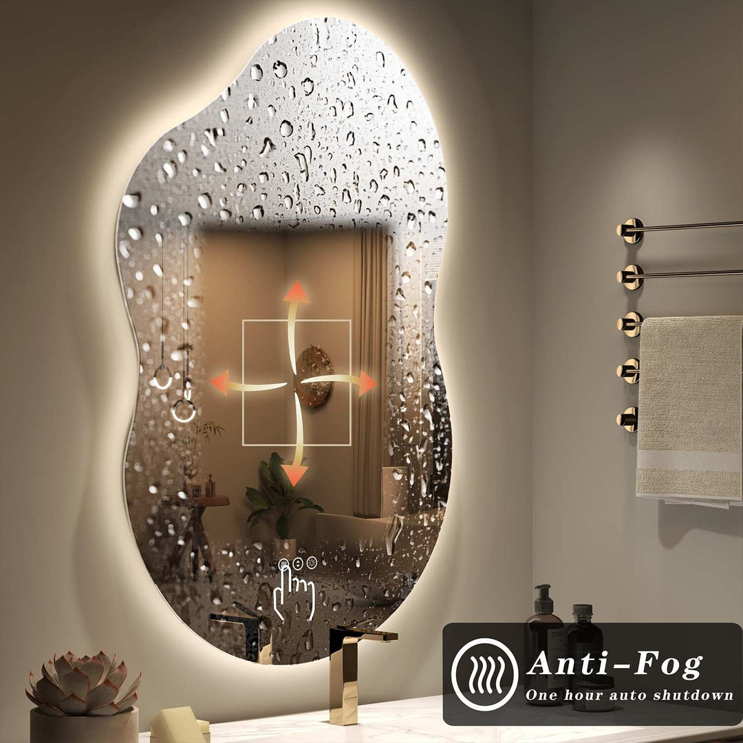 Frameless Irregular LED Anti-Fog Bathroom Vanity Mirror, Asymmetrical Backlit Wall Mirror