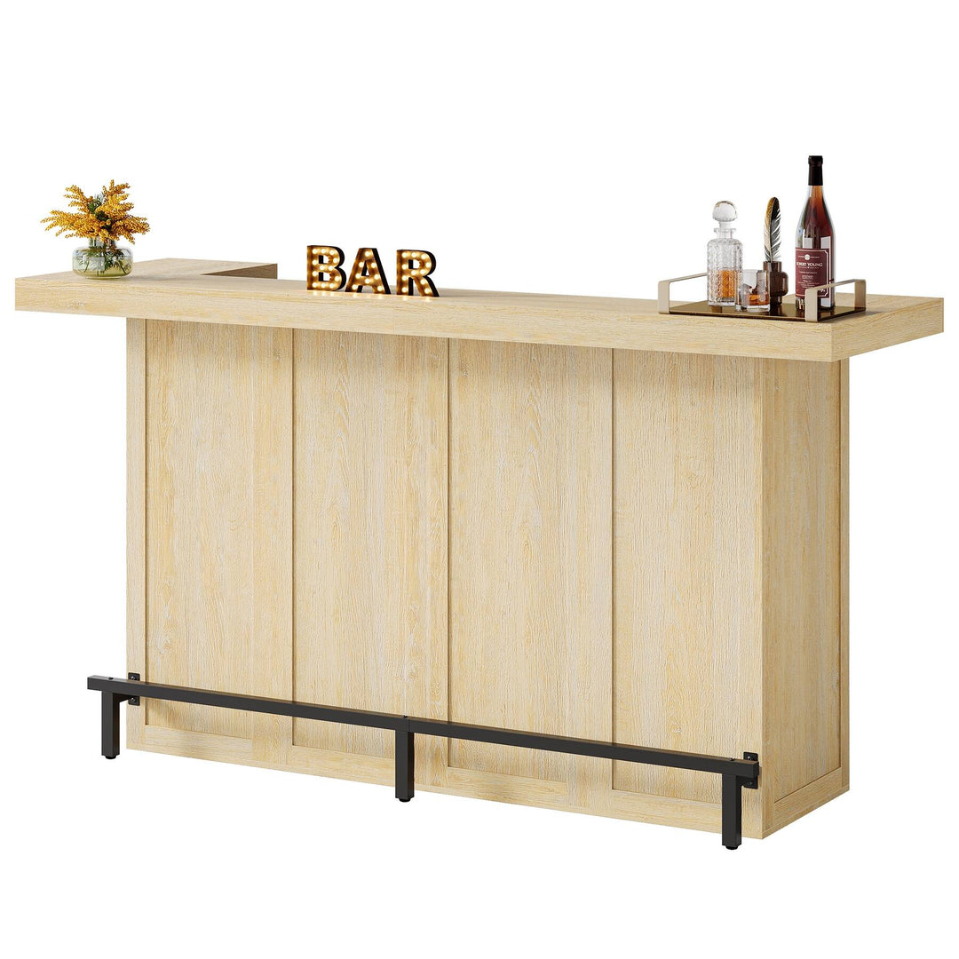 70.9" Wooden Home Bar Table with Wine Glass Holder, Pub Storage Unit Accent Table for Home Patio Basement