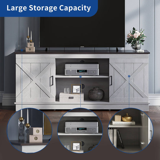 Farmhouse TV Stand with Barn Door Media Console Entertainment Center with Storage Cabinets