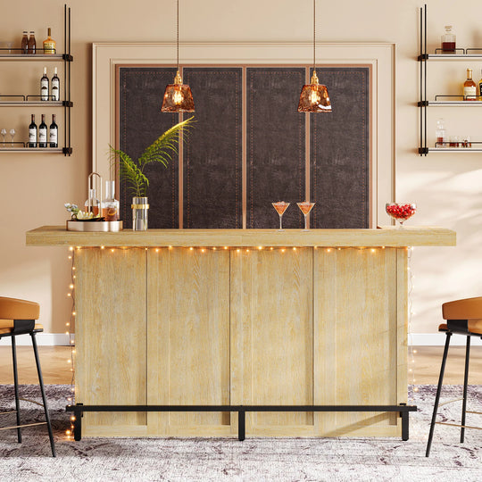 70.9" Wooden Home Bar Table with Wine Glass Holder, Pub Storage Unit Accent Table for Home Patio Basement