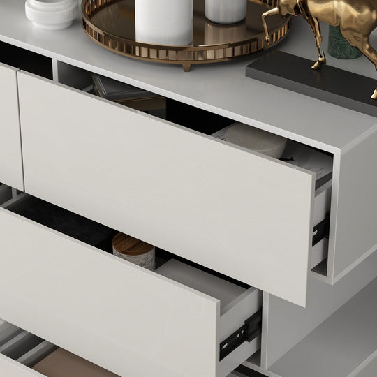 6 Drawers Dresser High Gloss Dresser Chest Off-Set Design Buffet