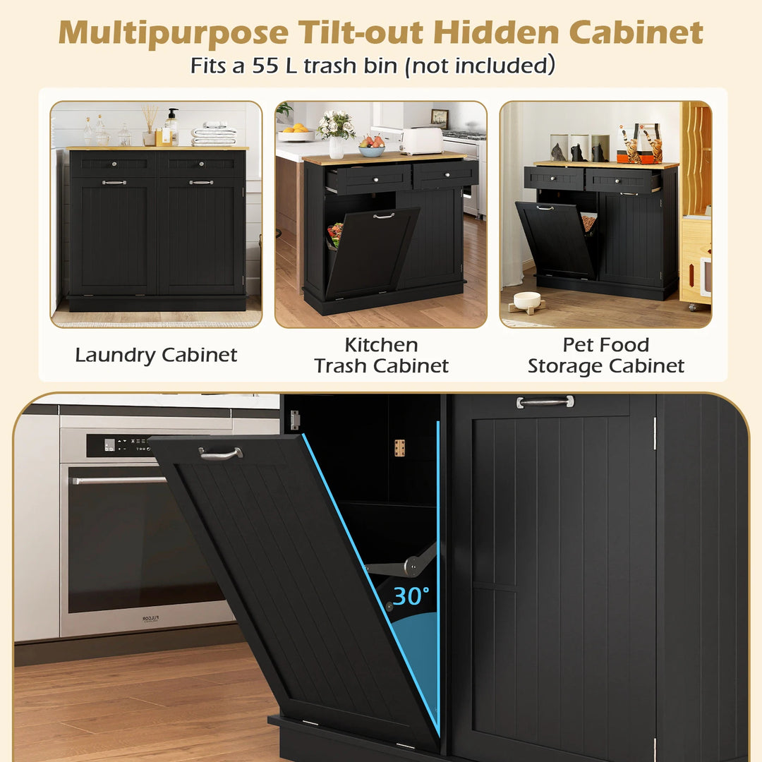 Wooden Kitchen Trash Cabinet Tilt Out Bin Holder W/ Storage Shelf