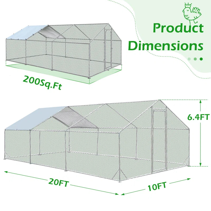 Derward 200 Square Feet Walk in Chicken Run for up to 20 Chickens