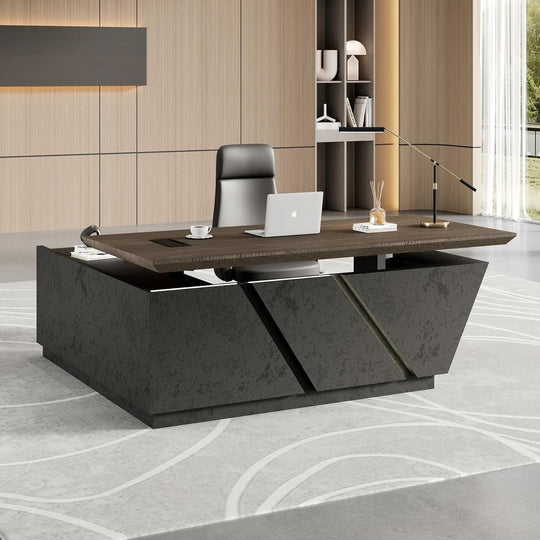WESOME Adjustable Height L Shaped Executive Desk with Outlet Cabinets Cable Management