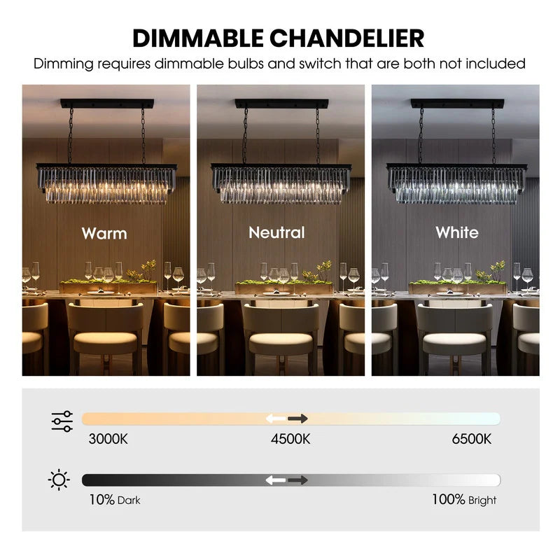 47 In. Smoked Gray and Black Modern Contemporary Crystal Chandelier 2-Tier Linear Kitchen Island Pendant Light for Dining Room