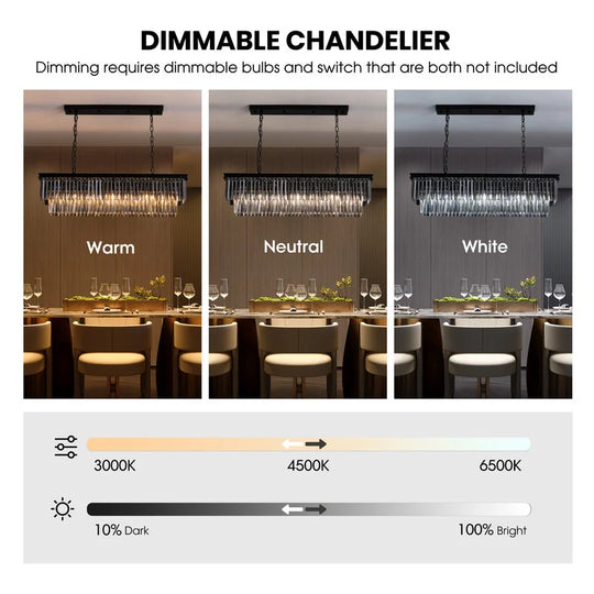 47 In. Smoked Gray and Black Modern Contemporary Crystal Chandelier 2-Tier Linear Kitchen Island Pendant Light for Dining Room