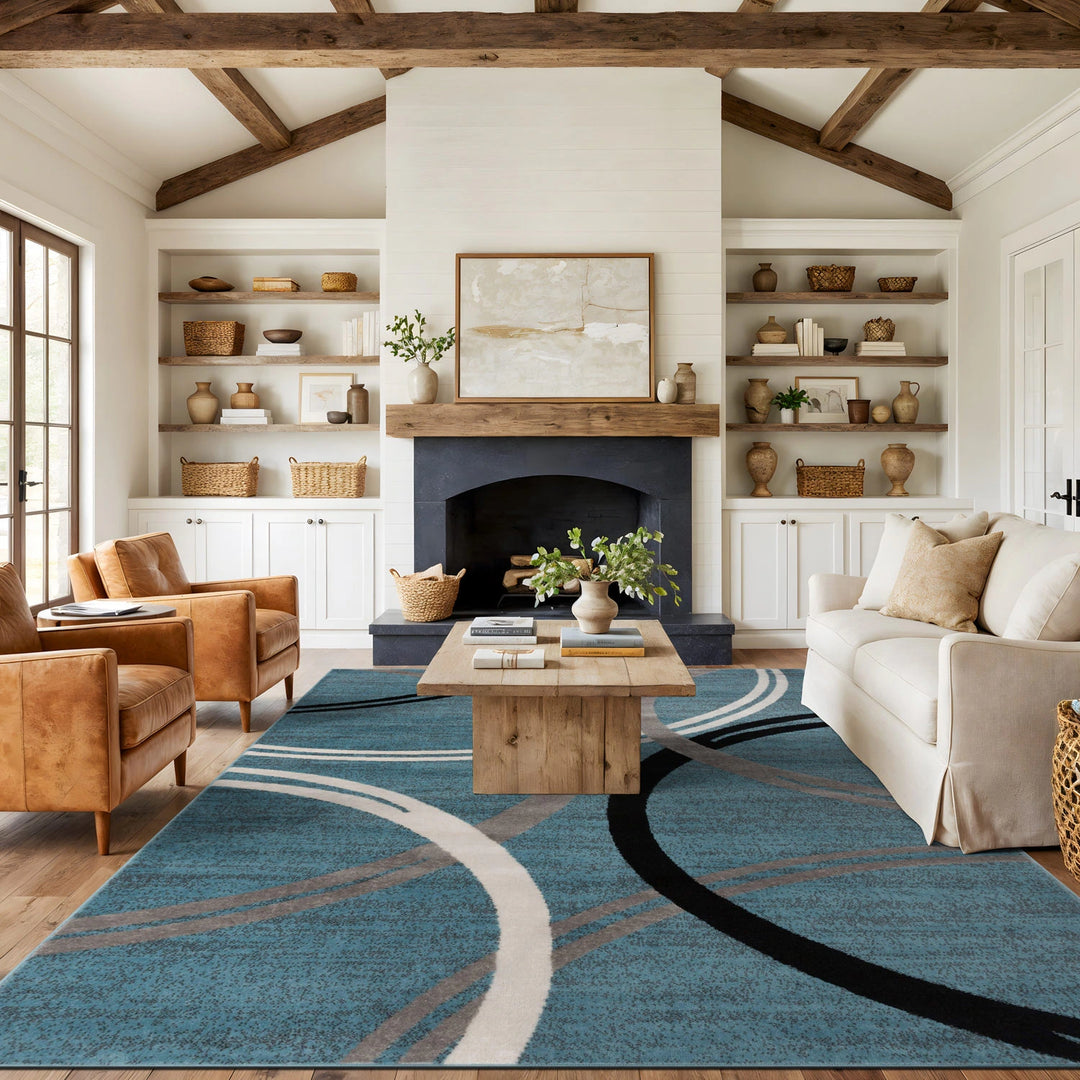 Contemporary Abstract Circles Design Area Rug