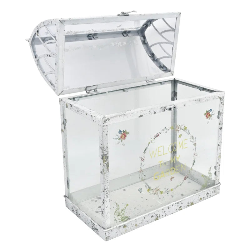 Vintage Glass Terrarium with Acrylic Lid ,Rustic Tabletop Greenhouse for Succulents, Air Plants