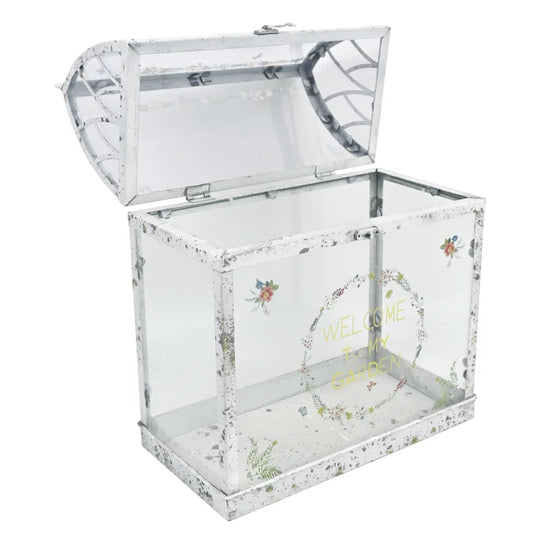 Vintage Glass Terrarium with Acrylic Lid ,Rustic Tabletop Greenhouse for Succulents, Air Plants