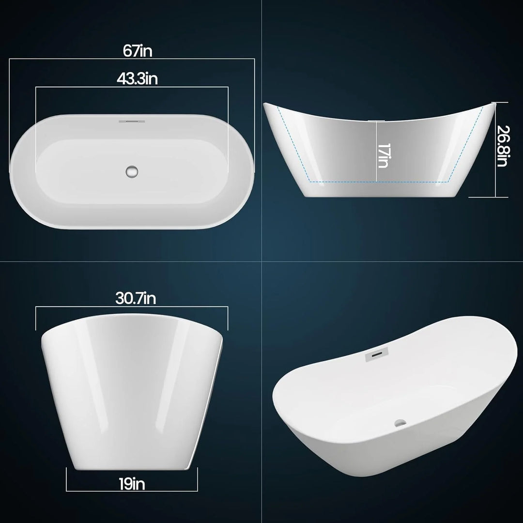 59"/67"Acrylic Bathtub,With Chrome Drain and Overflow,Cupc Certified